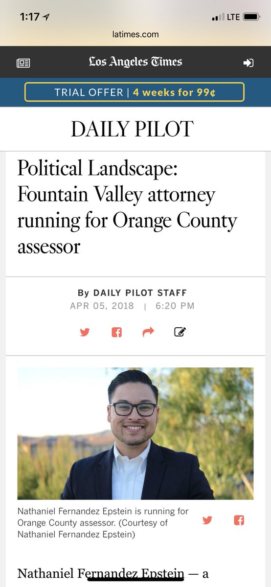 Epstein4OC's tweet photo. Happy Friday! Woke up earlier this morning to see that the LA Times/Daily Pilot published an article about my run for Orange County Assessor! Thank you Los Angeles Times and Daily Pilot!
#ocassessor #OC #epstein4oc #epstein4assessor #latimes #dailypilot #vote #votejune5 https://t.co/VDibkKuMHz
