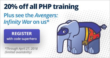 zend's tweet image. Train like a superhero!

This month, get 20% off all #PHP and Zend training courses plus the first 10 registrants receive a gift card towards the purchase of movie tickets

bit.ly/2GOhuNf

#training #phpug #IBMiOSS #appsec #Apache #ZendFramework