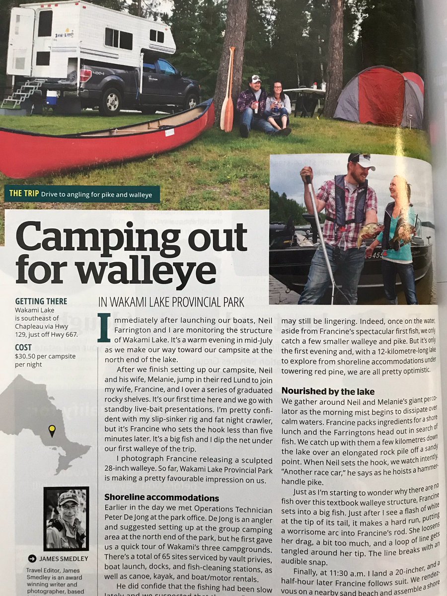 OntarioParksNE's tweet photo. Have you picked up @OODMag's 2018 Annual yet? #WakamiLakePP is the featured travel spot by @SmedleyOutdoors. The park is one of @OntarioParks top #Walleye #fishing spots in @NeOntario 
https://t.co/VTTWz9gVjA https://t.co/LVZlbVwEXm