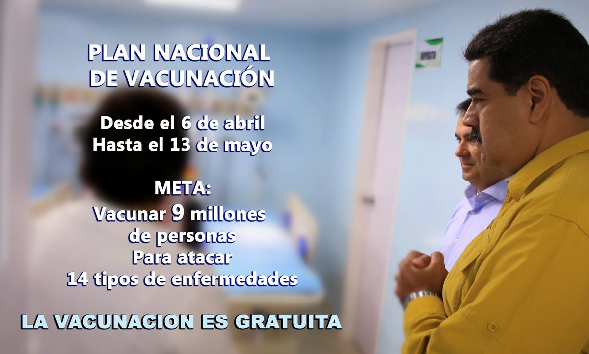 tmaniglia's tweet photo. MUY IMPORTANTE.-
El PRESIDENTE @NicolasMaduro anuncia que el Plan Nacional de Vecunación que comienza hoy, se extenderá hasta el 13 de mayo.
ES GRATUITO.
Están garantizadas 11 millones de dosis https://t.co/E77jZfQ7hU