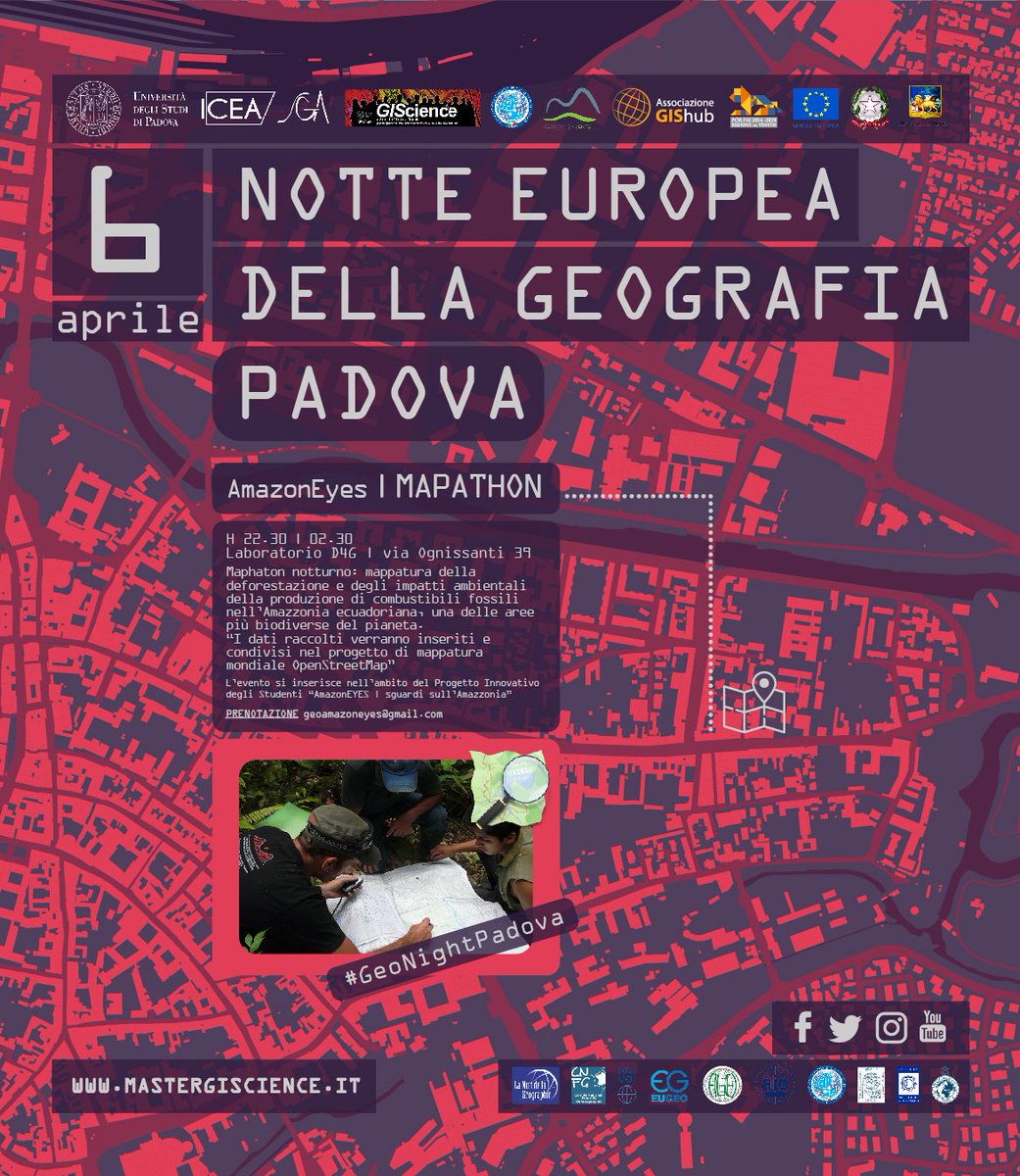 MasterGIS_Droni's tweet photo. Sta per iniziare l'ultimo evento della #GeoNightPadova con il #maphaton di #AmazonEyes per #mappare la #deforestazione e il #petrolio in #amazzonia
Una #storymap che ci introduce all'evento 🌎
➡️ https://t.co/uMC8N77RFV
I dati raccolti verranno condivisi su @OpenStreetMapIt https://t.co/z9BoqE8xvX