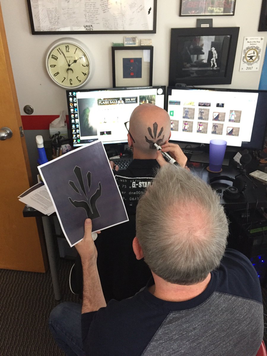 Prepping for our <a href="/ShroudofAvatar/">Shroud of the Avatar</a> Obsidian themed livestream going on right now (that's the Obsidian symbol). Yes we are a silly bunch.