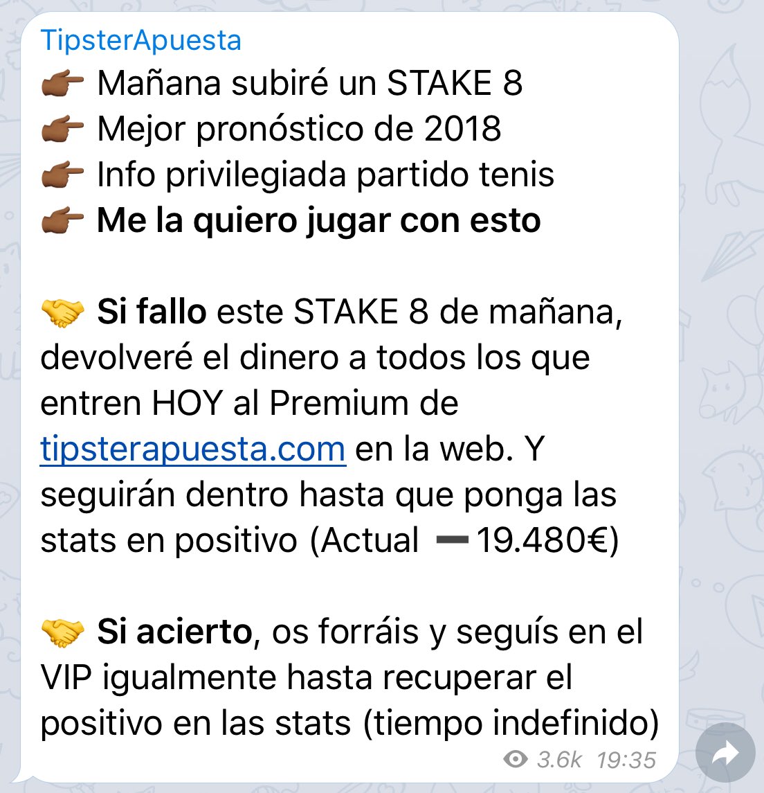 Antonio_Lagares's tweet photo. Manual del estafador:
by @TipsterApuesta 
Tiene el premium en -19.480€, aunque esto no es ninguna novedad, es algo común en este personaje; simplemente esta vez está llevando estadísticas.
Pues ojo, mañana el pronóstico más claro del 2018 😂😂
#PutoCrack #EstafaConTipsterApuesta https://t.co/lbjCyOMNxX