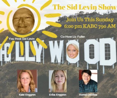 thelevinagency_'s tweet photo. Join us this Sunday when our guests will be Kate Enggren, Erika Enggren and Romel DeSilva. My co-host Liz Fuller and I are looking forward to a great show!
Tune in this Sunday at 6 p.m. - KABC 790 AM
#KABC790 #Hollywood #actor #actorslife #sidlevin #lizfuller https://t.co/VG11zjnvVQ