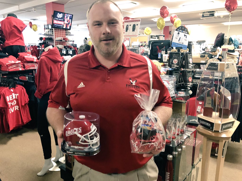 EWUEagleStore's tweet photo. Congrats to our #EagleFriday winner, Head Football Coach, Aaron Best! He’s an EWU Alumni &amp; former @EWUFootball player in his second year as head coach after 20+ years with the the program! #GoEags #Eagle4Life #EagdOut https://t.co/vNY9a3NKqe