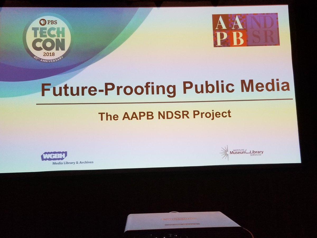 DaleLore's tweet image. Presenter point of view for @amarchivepub session: Future-Proofing Public Media - The AAPB NDSR project at @PBSTechCon #TechCon18 Reppin&apos; @whuttv #whuttv