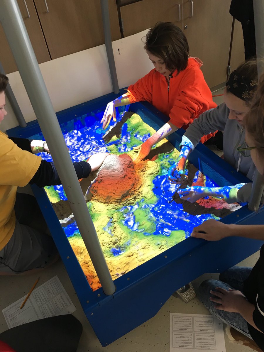7th graders play in the augmented reality sand table to model watersheds. Thanks Warren County Soil &amp; Water!