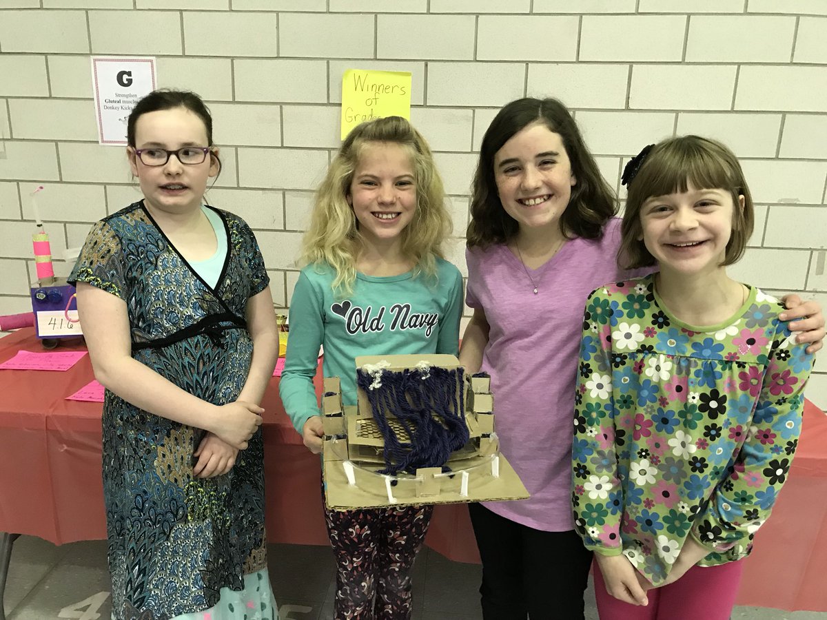 PeggyKoenig's tweet photo. Congratulations to Autumn, Emma, Sam, and Grace, our 1st place winners in fifth grade. They’re going to represent @Hillcrest_BCPS at the @BaltCoPS Maker Faire next month! #hesmf18 #bcpsmakes @GIS_Cromwell @BCPSSci https://t.co/8YpaigTKSK