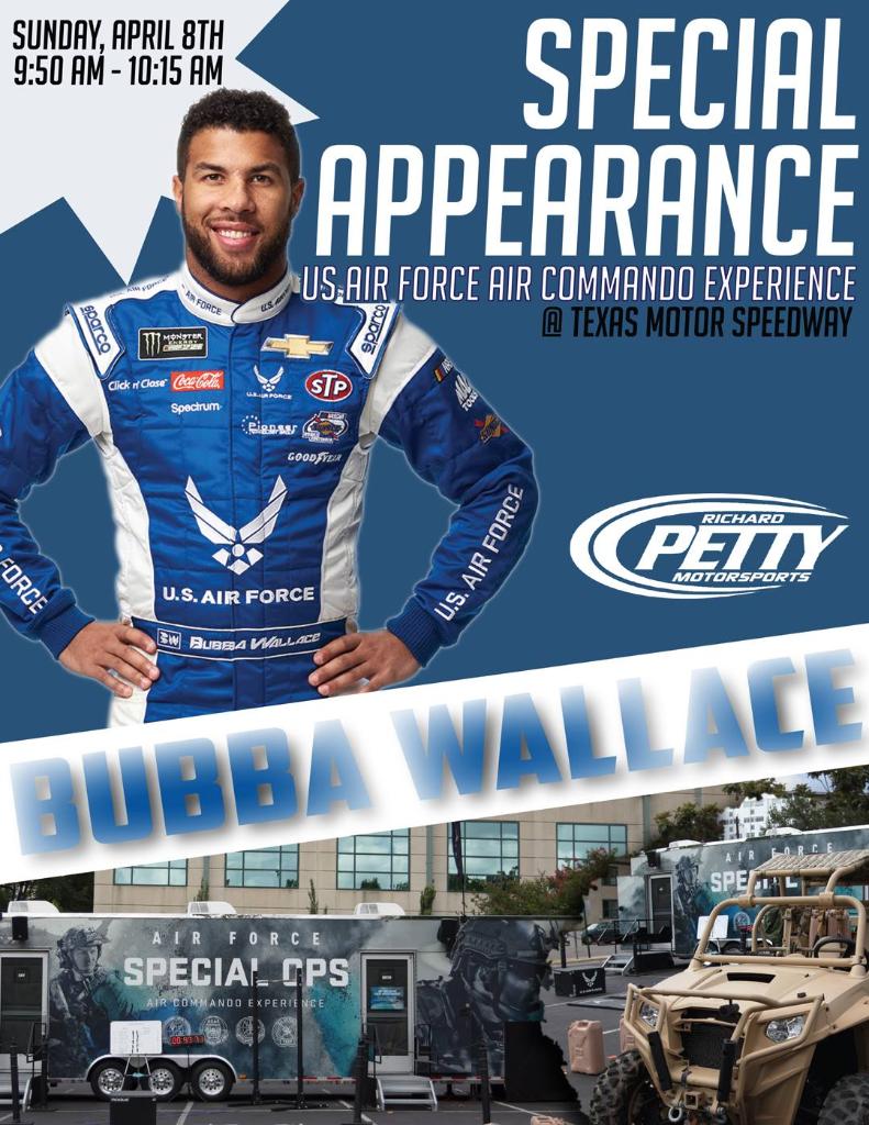 WeAre_AirForce's tweet photo. Would you have what it takes to make it in #SpecialOperations? Weโre finding out this weekend at @TXMotorSpeedway. Attendees may get to meet @BubbaWallace too! #OReilly500 #AirForceACE https://t.co/UiWXO6wCQk