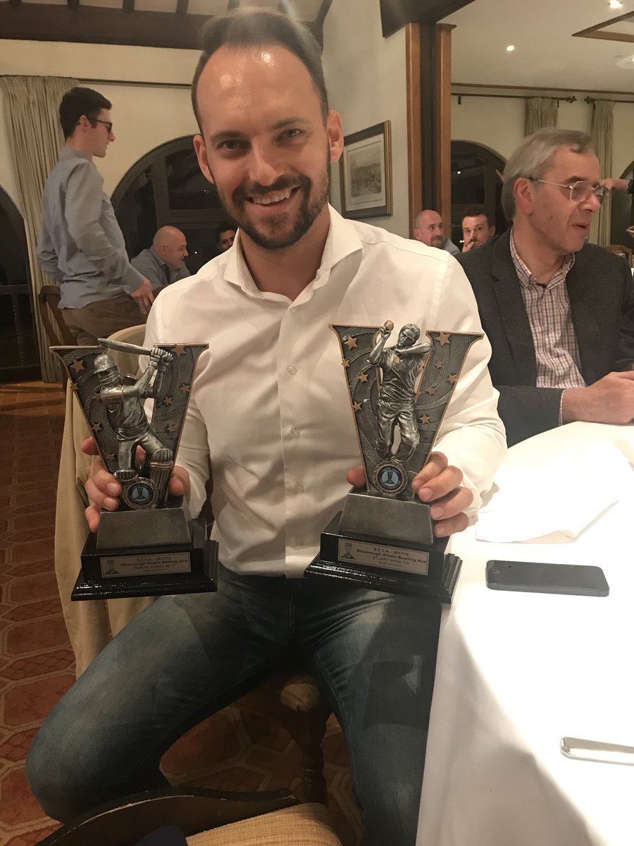 brightonunion's tweet photo. Our man #Kuzzy was on awards duty last night. Collecting his batting average award and Stuart Garas bowling (Ave 7.9) award as well as our premiership shield. Tony Grant was also recognised for his 300th game. #gohoops https://t.co/amTD516rm4