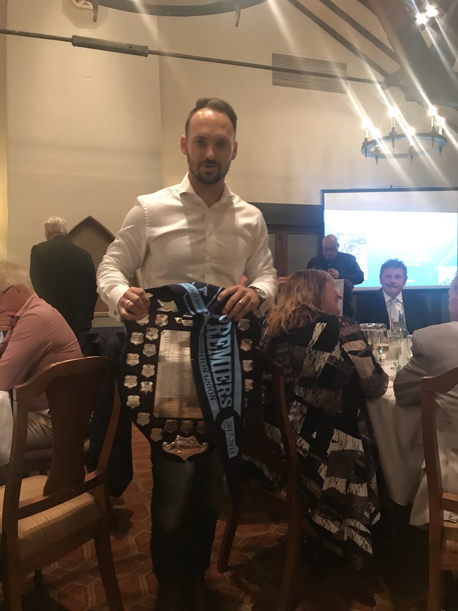 brightonunion's tweet photo. Our man #Kuzzy was on awards duty last night. Collecting his batting average award and Stuart Garas bowling (Ave 7.9) award as well as our premiership shield. Tony Grant was also recognised for his 300th game. #gohoops https://t.co/amTD516rm4