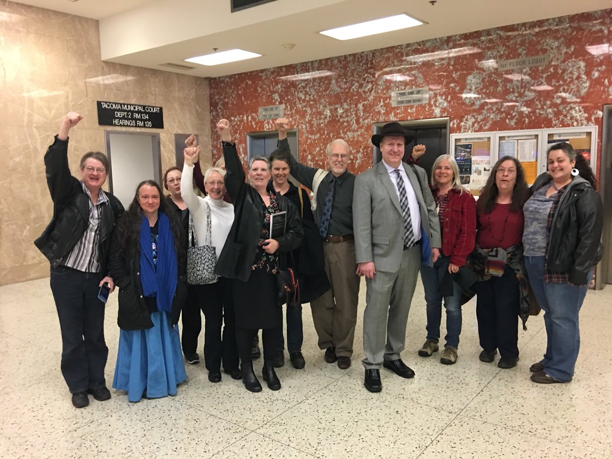350Tacoma's tweet photo. Jury has reached its verdict! Steve Way found NOT GUILTY of trespass, but GUILTY of obstruction!! Jury found testimony of @Puyallup_Tribe expert witnesses compelling. You can’t trespass if you’re invited onto tribal territory. #NOLNG #NOLNG253 #Tacoma https://t.co/0HcZDZl9j6