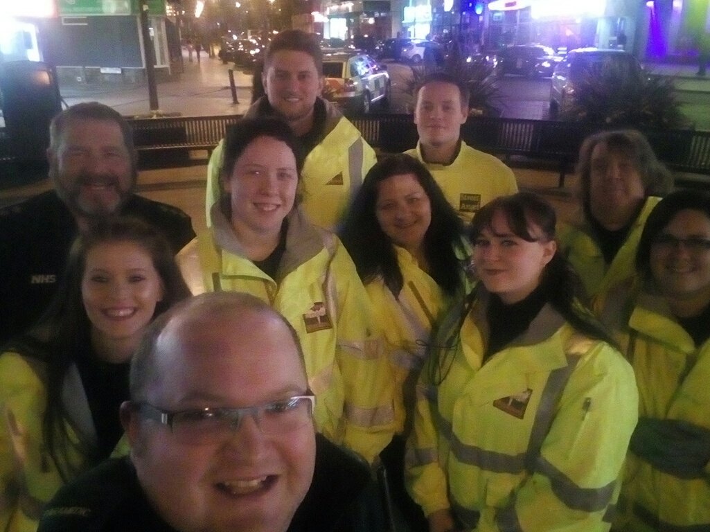 Out and about tonight with @NWAmb_FyldeOps. We've come across @BF_StreetAngels in #Blackpool Town center tonight. They #volunteer to keep people down safe while on a #nightout