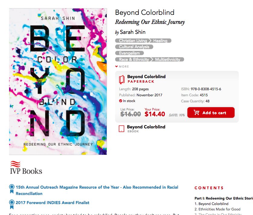 SarahShinAuthor's tweet photo. Honored that #BeyondColorblind was named as one of #OutreachMagazine's Reconciliation Recommended Resources of the year and as a 2017 Foreword INDIES Award Finalist.  Spread the word and equip your church! https://t.co/wLOw8IFioh