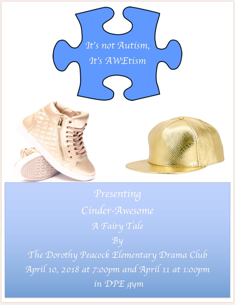 Mrs_A_Pimentel's tweet photo. What do you get when Cinderella has the Autism super-power?  Cinder-Awesome!Our @LangleySchools @mrknowlson at @DPEWalnutGrove created an original wonderfully inclusive play to show the world on April 10th at 7pm at DPE in Langley, BC!  It’s FREE and Awesome!  @TIE_BC @autismbc https://t.co/Ggufln7LyO
