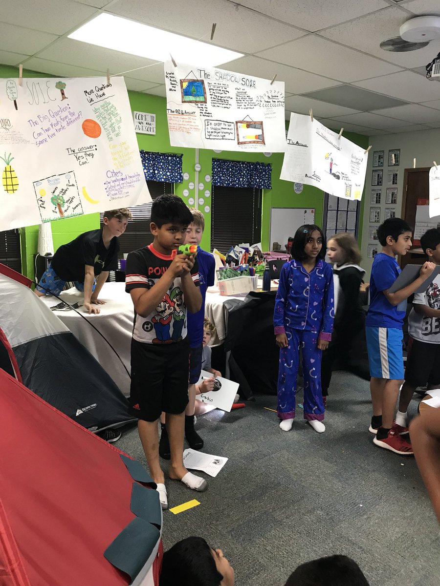 KoriHaverstick's tweet photo. Finished the afternoon with editing and revising cabin challenges! We used camp favorites to earn points: horse shoes and archery (suction darts) #teampinkcisd #campwritealot https://t.co/5HdpN6O9D5
