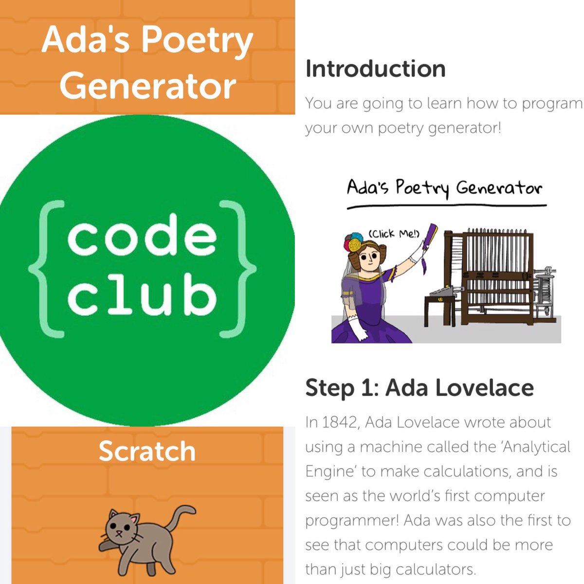 shfarnsworth's tweet photo. Just posted on @instagram via Technoliteracies: Celebrate #NationalPoetryMonth have students code their own Poetry Generator. The Adaβs (Lovelace) Poetry Generator is a project on @CodeClub which teaches kids to code using @scratch ( @Raspberry_Pi ) #edtech #makeLitReal #engchat https://t.co/WoCvRBxhhp
