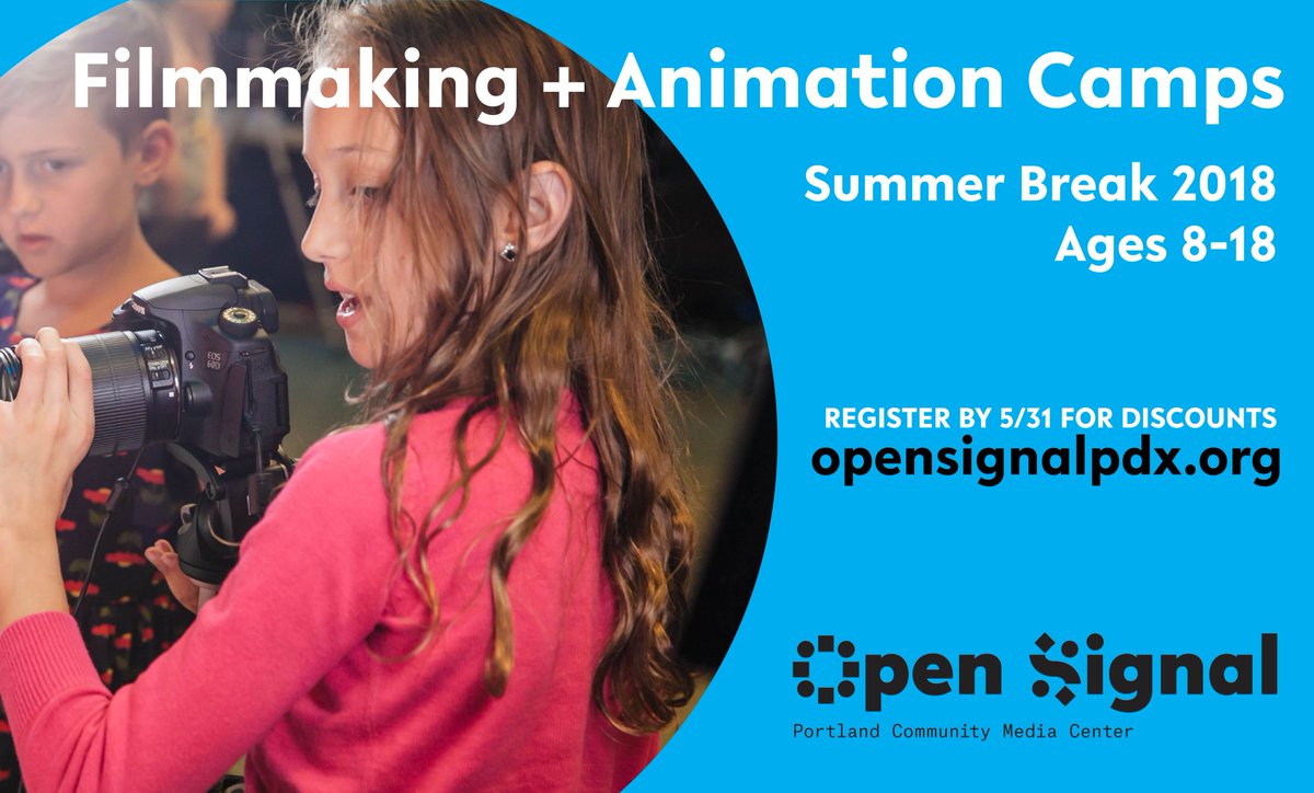 opensignalpdx's tweet image. ☀️ Registrations for our seven summer camps are discounted until May 31!

#SoYouWantToBeAFilmmaker (ages 8-11) has already sold out, and tickets for our #ViralVideo (ages 12-14) and #AnimationNation camps (ages 8-11) are moving fast.

🎨 Register:
bit.ly/opensignalyout…