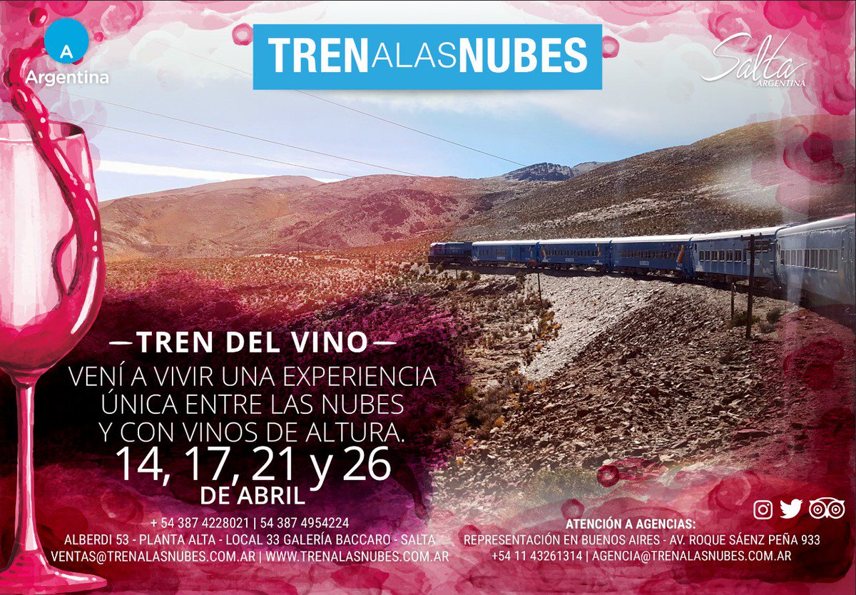 Una experiencia inolvidable el Tren del Vino  con la calidad habitual del Tren a las Nubes Imperdible
<a href="/trenalasnubesok/">Tren a las Nubes</a>