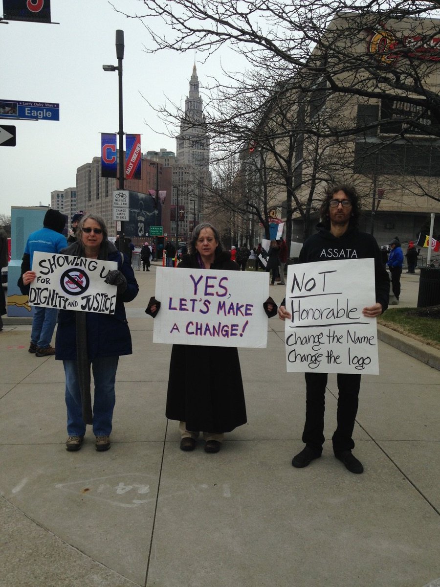 SURJColumbusOH's tweet photo. Rode up to Cleveland today for an action led by the Committee of 500 Years of Dignity & Resistance. #ChangeTheName #NotYourMascot #NoWahoo #PeopleNotMascots #organizeCLE https://t.co/gWOaT524bt