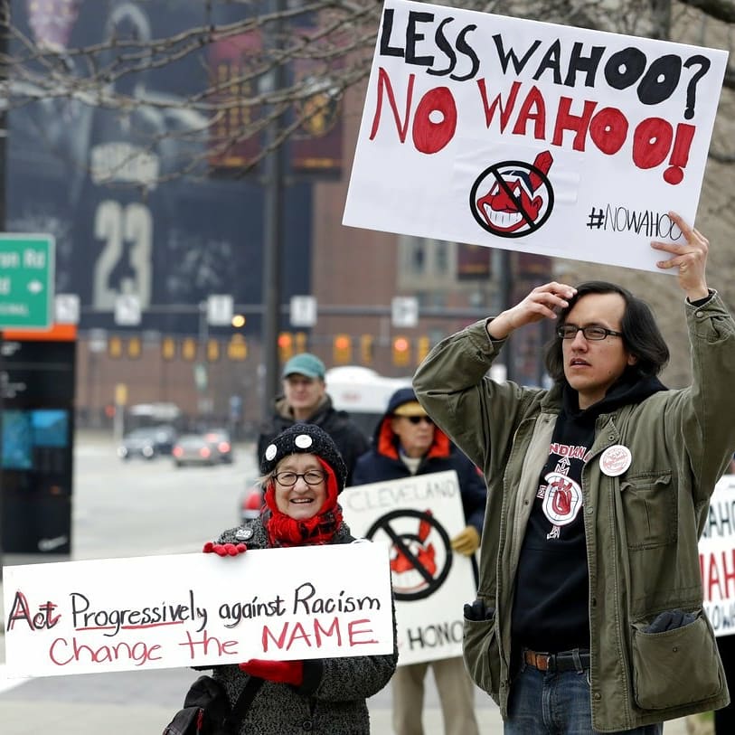 SURJColumbusOH's tweet photo. Rode up to Cleveland today for an action led by the Committee of 500 Years of Dignity & Resistance. #ChangeTheName #NotYourMascot #NoWahoo #PeopleNotMascots #organizeCLE https://t.co/gWOaT524bt