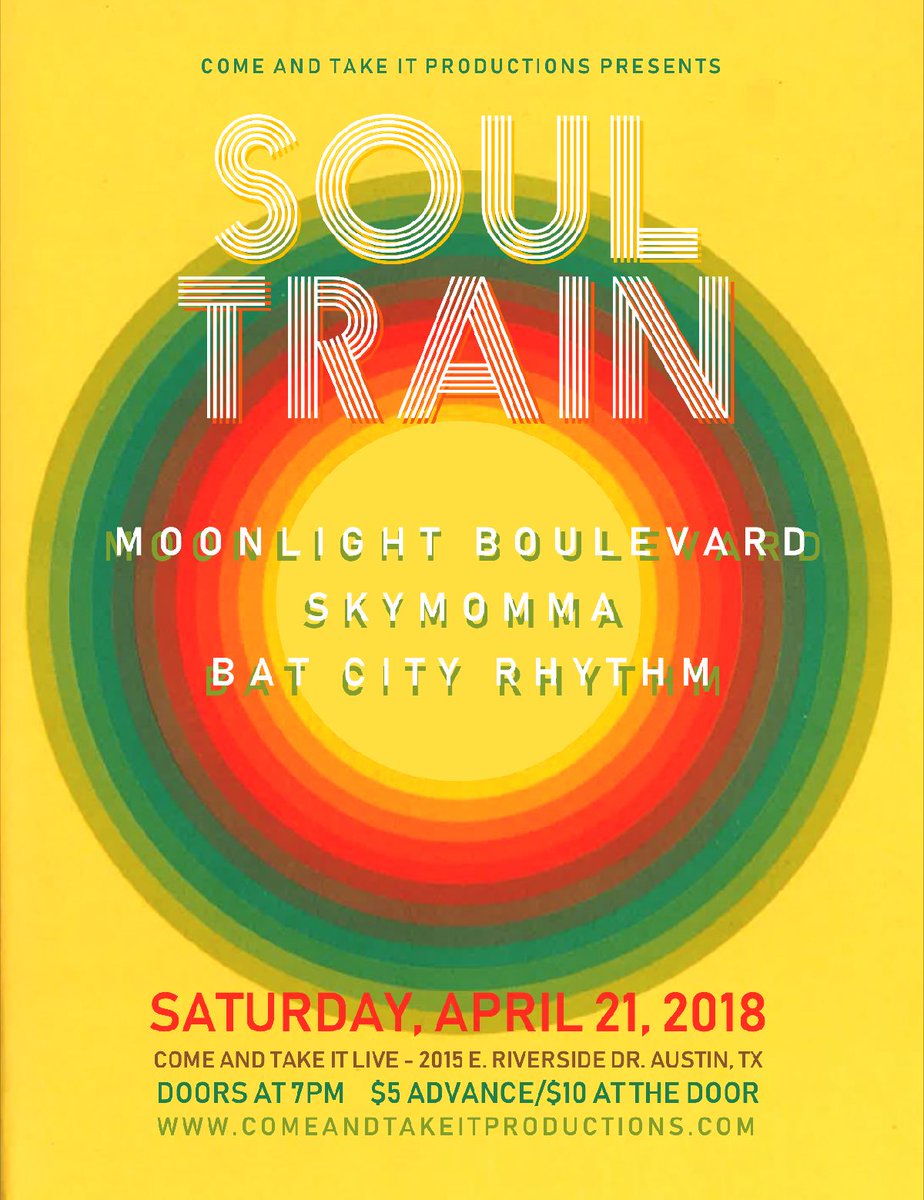 Moonlight_Blvd's tweet photo. Ready for some more Austin Soul Music?
MOONLIGHT BOULEVARD with  SKY MOMMA AND BAT CITY RHYTHM
Get Yo' Tickets Now! https://t.co/Ev3oQGMGK6 https://t.co/3ACyYRHH3t