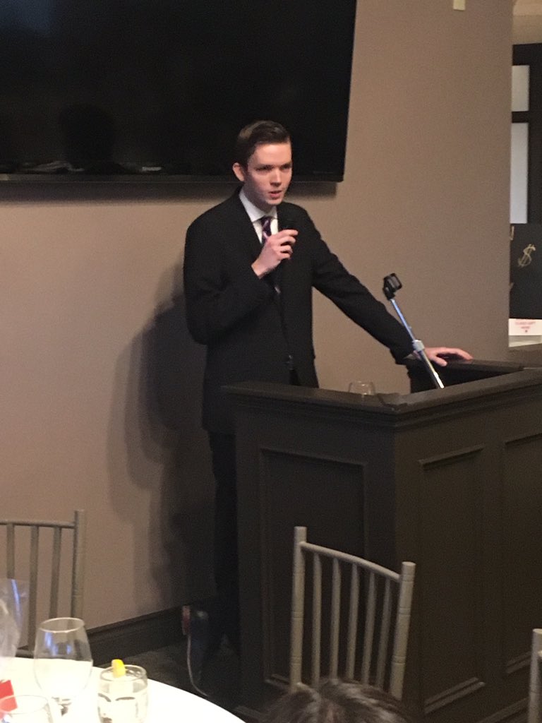 huronuni's tweet photo. Our outgoing President, Dylan Matthews, wishing all our graduates the very best. We're so proud of all of you! And, thank you to our unstoppable @myHuron Council. You made this year what it is!!! ❤️👏#GradBanquet https://t.co/gMQ2BVdTFd
