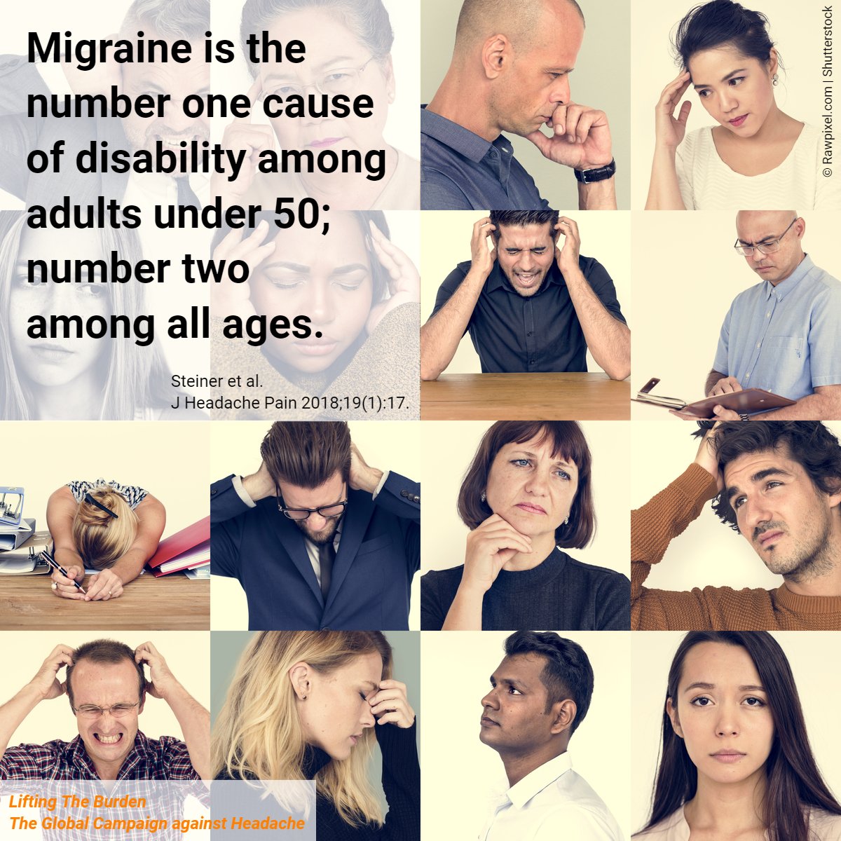 headacheburden's tweet photo. (1/6) #HeadacheDisorders are often downgraded in lists of health priorities despite surveys showing how these are major public health problems. #Migraine is the number one cause of disability among adults under 50; number two among all ages https://t.co/fDm51IRrg6 #WorldHealthDay https://t.co/ujzo5FaVA6