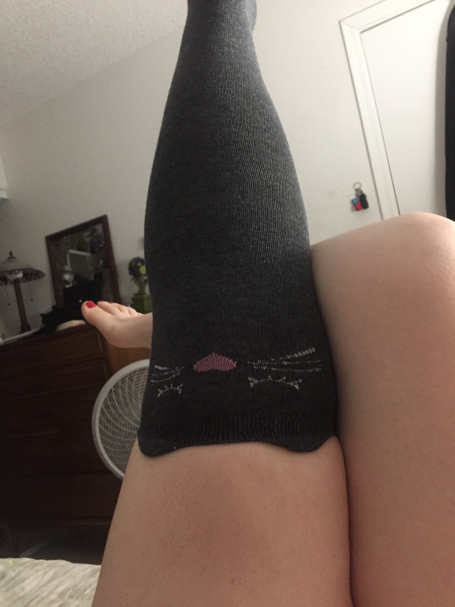 Jenn on X: Sigh. The never ending struggle of appreciating thick thighs  while wishing my legs were thin enough to rock cute cat ear thigh high  socks properly. #vegandoesntmeanskinny #cats #socks #fullerfigure