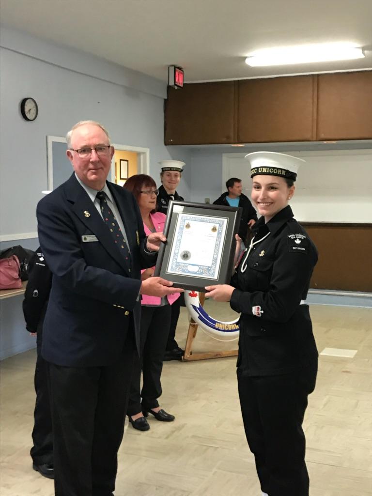 RobiColleen's tweet photo. PO1 L. Nickerson of RCSCC Unicorn being presented the Navy League Medal of Excellence. PO1 Nickerson is NSMD Top Sea Cadet! Bravo Zulu! @NavyLeagueCA @NSMainland https://t.co/CENFcU9aZx