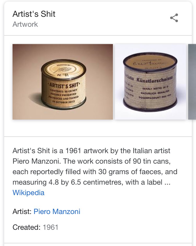 crlomazzo's tweet photo. Okay, okay, hearing @kalactic compare Piero Manzoni’s “Artist’s Shit”, 1961 piece of work which sold one can for >200,000€.... to Initial Coin Offerings was *priceless*
#cryptochicks #cryptochickshackathon https://t.co/JK7ZHDUVN4