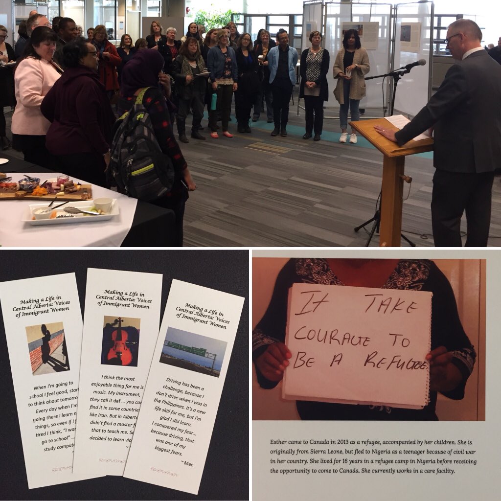 RedDeerPolytech's tweet photo. Thanks to our partners at Central Alberta Immigrant Women’s Association and all the guests who attended the Photovoice opening reception in the @rdclibrary today. The exhibition runs until May 18. #MyRDC https://t.co/t5KJwFJRes