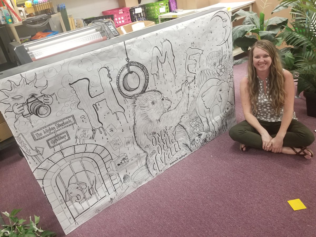 ccarpenter161's tweet photo. Sneak peek of our Superintendents Literacy Festival booth. Our amazing Ms. Powers created our mural. Make sure you stop by the LWMS booth and add your artistic touch to Ivan and Ruby's story. #wecutitup #putitbacktogether #literacyandart #mspowersisawesome @LakeWeirMiddle https://t.co/rcv1LjrV7b