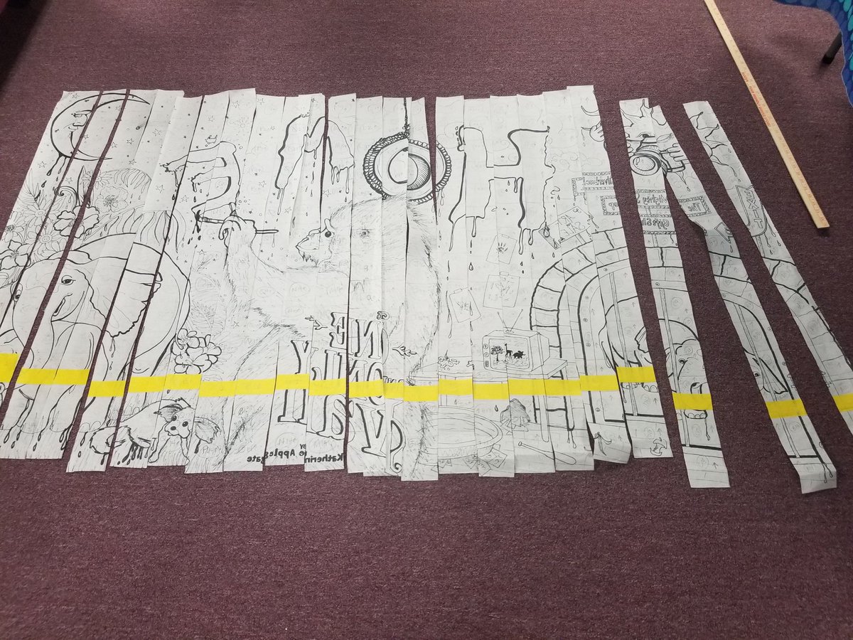 ccarpenter161's tweet photo. Sneak peek of our Superintendents Literacy Festival booth. Our amazing Ms. Powers created our mural. Make sure you stop by the LWMS booth and add your artistic touch to Ivan and Ruby's story. #wecutitup #putitbacktogether #literacyandart #mspowersisawesome @LakeWeirMiddle https://t.co/rcv1LjrV7b