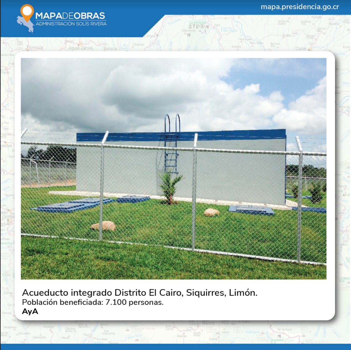 presidenciacr's tweet photo. Desde 2014, se han ejecutado más de 90 proyectos de acueductos, alcantarillados y plantas de tratamiento de aguas residuales para una inversión de ₡260.000 millones en todo el país. #MapaDeObras → https://t.co/nMnpF0JgUo https://t.co/xX3aKaIito