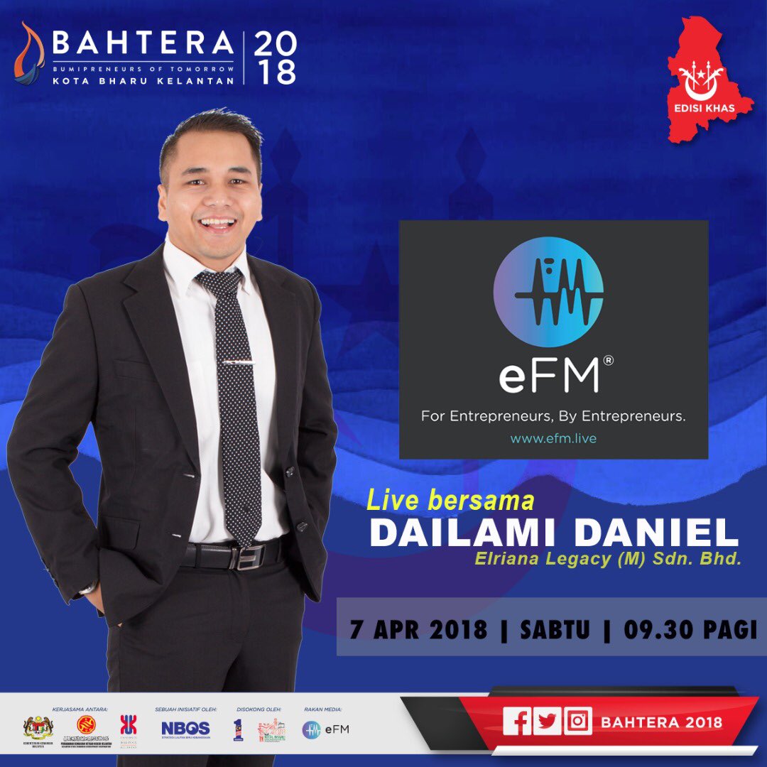 dailamidaniel's tweet photo. Ikuti temubual secara langsung bersama Tuan Dailami Daniel, Founder #PreciousPopcorn sempena BAHTERA Kelantan dalam slot bersama efm, 7 April 2018 (Sabtu) pada jam 9.00 pagi.
#BAHTERA2018
#BAHTERAKelantan https://t.co/NWoXGOv9lm