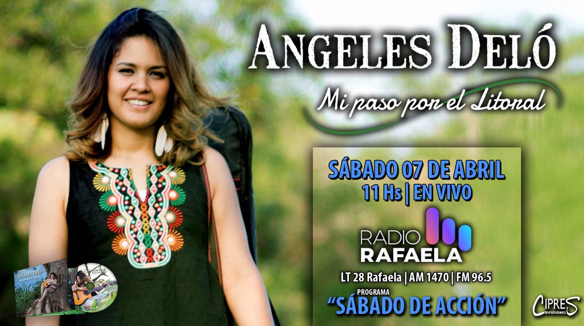 #Sábado  07 de #Abril <a href="/AngelesDelo1/">Angeles Deló</a> a las 11 hs en vivo en #RadioRafaela - LT 28 Rafaela | AM 1470 | FM 96.5 #Rafaela #SantaFe -  #Prensa disco #MiPasoPorElLitoral