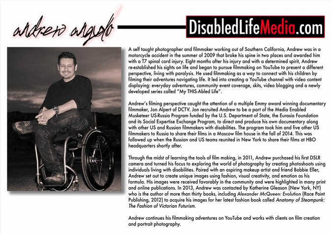 Artists4Trauma's tweet photo. Andrew Angulo @disabledlifem began creating media after his spinal cord 
injury in 2009.Self taught film maker &amp; photographer, created Disabled Life Media 2012 took his camera adventures new level🌠 #ArtistsForTrauma #whereRecoveryisanArt
➡️#creativity #CONNECTIVIT #COMMUNITY https://t.co/Ip3dPLlg0A