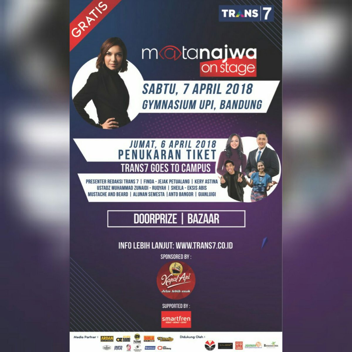 bananainn_bdg's tweet photo. #MataNajwaOnStageBandung malam ini, Sabtu 7 April 2018 jam 19.00 di Gymnasium UPI. #MataNajwaOnStageBandung didukung oleh #bananainnhotel https://t.co/YsGifdKalX