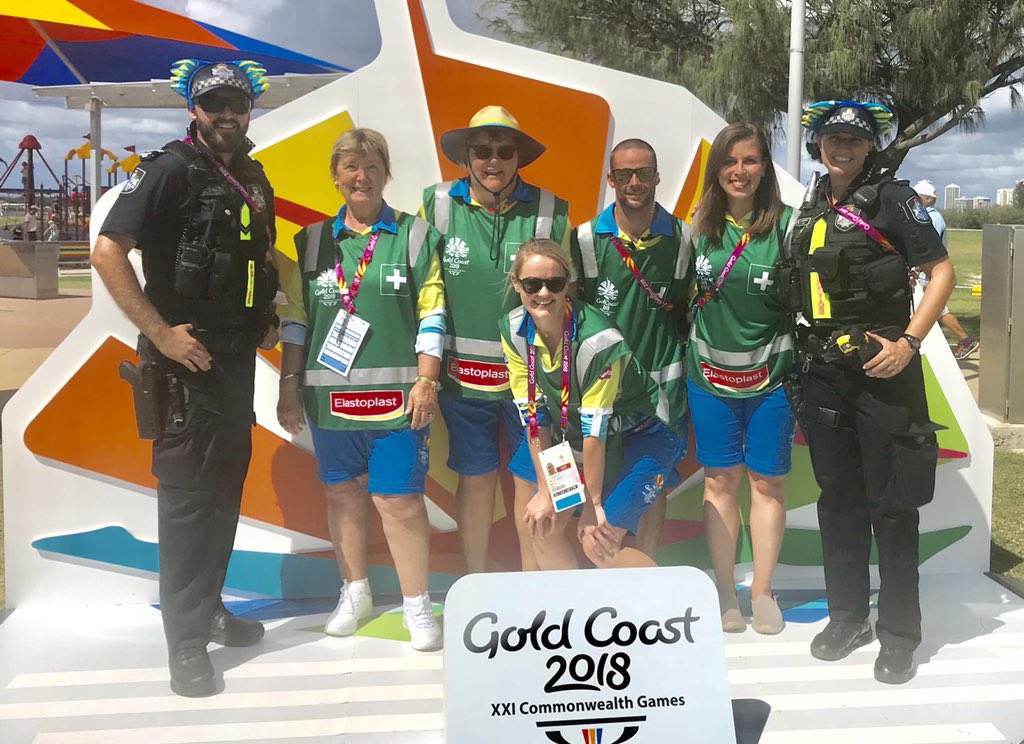 There are the athlete heroes at #GC2018, and then there are these other heroes. #Embracing 2018 #valuingvolunteers #policeheroes