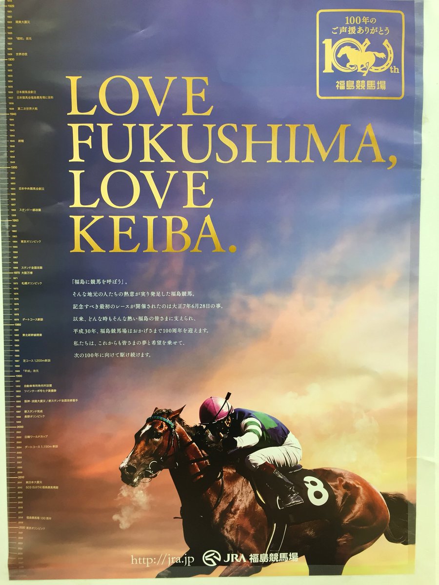 お馬deこぐま 場内に貼ってある福島競馬場100周年のポスターがめちゃくちゃかっこいい