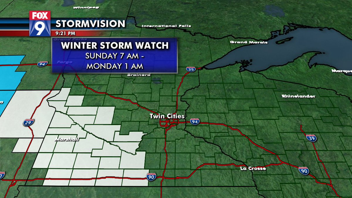 McDermedFox9's tweet photo. Winter Storm Watch just issued for areas along and southwest of the Minnesota River Valley. The cold temps are staying with us, so why not add snow to the forecast? #Spring? #OrWinter? https://t.co/VLveZqM5kT
