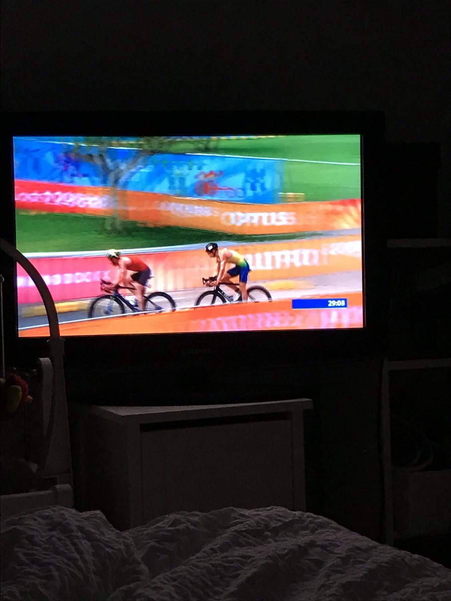 EmilyCP's tweet photo. Some definite benefits to night feeds #CWG2018 #triathlon #mixedrelays #6weeksold https://t.co/SIMsMRVROU