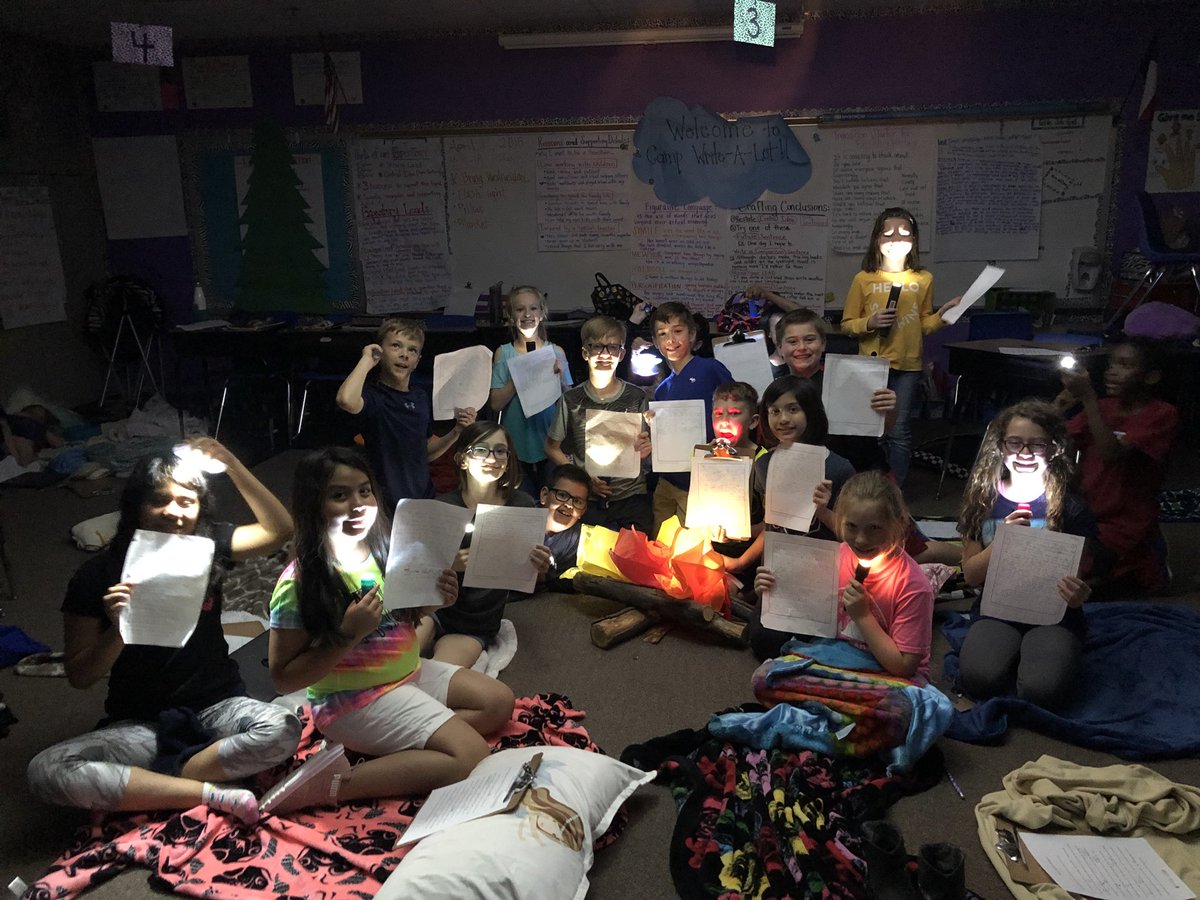 MrsWilsonCar's tweet photo. Wrapped up Camp-Write-A-Lot today by telling “ghost stories” around the campfire ⛺️ 🔥!! These campers are amazing authors!! I’m so proud of all their hard work this year! #campwritealot #thisishowwewrite @Rogers4th @RogersFrisco https://t.co/BOcHBRDWf9