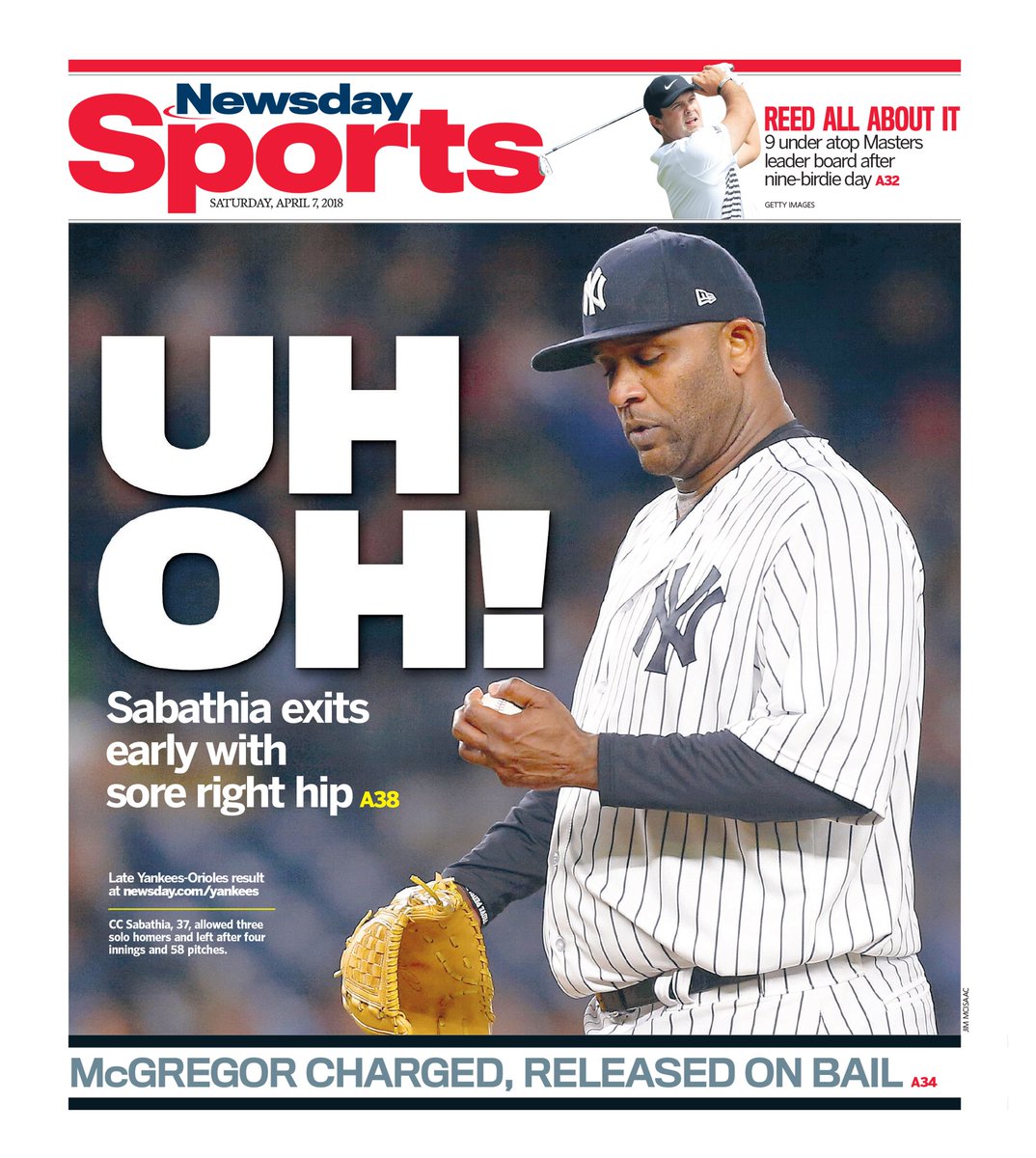 joe_manniello's tweet photo. Newsday's Early Saturday Back Page
CC exits early with sore right hip
@NewsdaySports @APSE_sportmedia
@AlbaneseLaura @eboland11 @DPLennon
#Yankees https://t.co/41u99Wctms