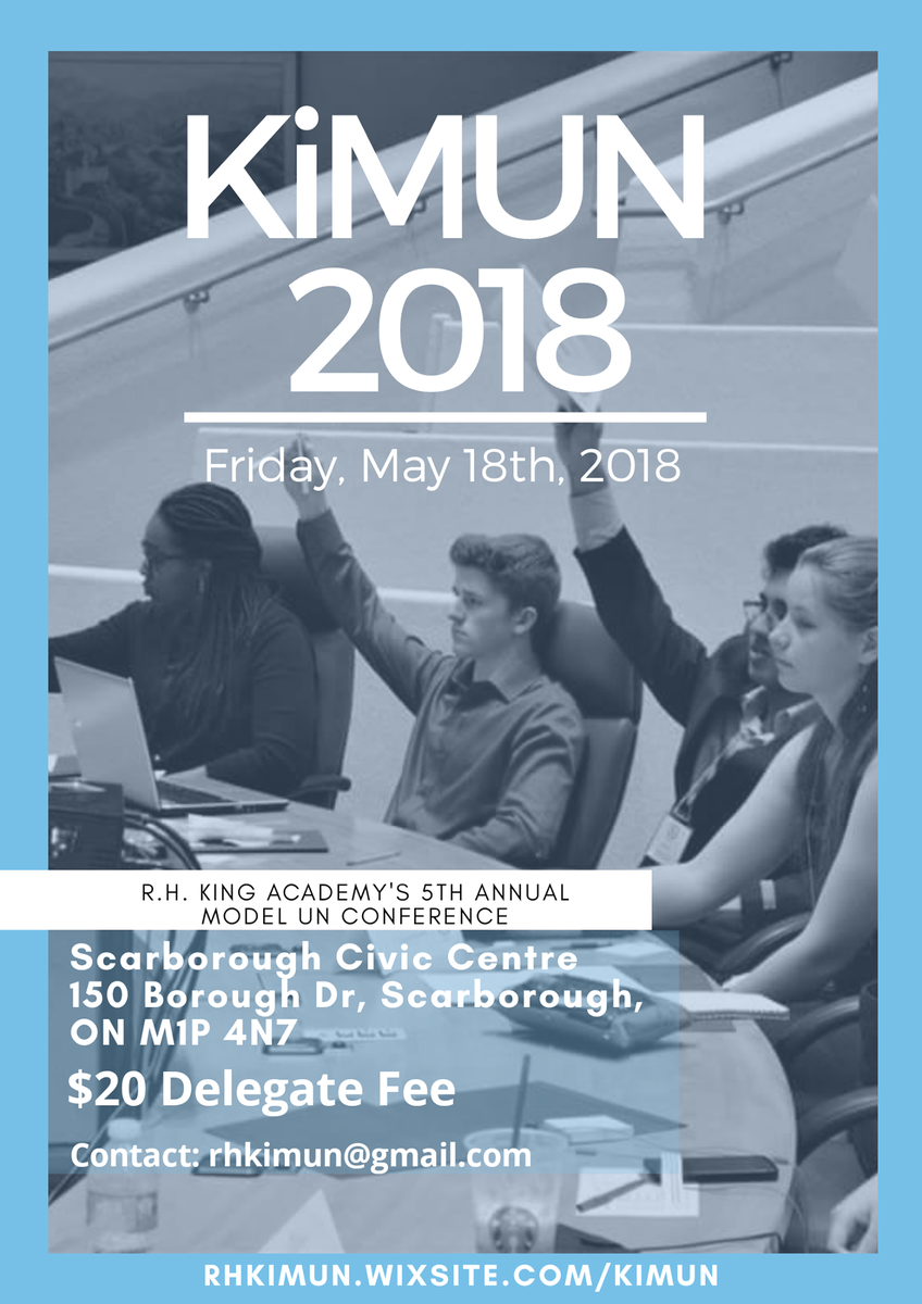 rhkimun's tweet photo. On behalf of R.H. King Academy's Model United Nations team, we would like to welcome you to our 5th annual Model UN conference, KiMUN 2018! Register at https://t.co/9E3zA8VfAD now for a day of insightful and vigorous debate! https://t.co/N7baJOEubN