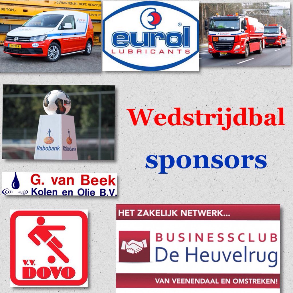 (2). Wedstrijdbalsponsors <a href="/vvDOVO/">Voetbalvereniging DOVO</a> - <a href="/ODIN59/">ODIN '59</a> zijn @EurolBV #Smeermiddelen en <a href="/WimDovo/">Wim van Beek</a> G. van Beek Kolen en Olie