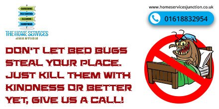 Don’t let bed bugs steal your place. Just kill ‘em with kindness or better yet, give us a call!
#bedbugs #bedbugcontrol #pests #homeservicesjunction #pestcontrol 
homeservicesjunction.co.uk/service/pest-c…