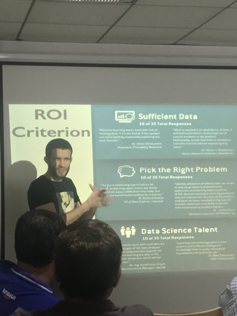 Top 3 Criteria for RoI with #AI 

1) Sufficient #Data 
2) Picking the right Problem
3) #DataScience Talent 

Thanks for the insight, <a href="/danfaggella/">Daniel Faggella</a>, hope you'll get to visit @KhoslaLabs before you leave #Bangalore!

#DataAnalytics #ML #BigData #data #MachineLearning #StartupIndia