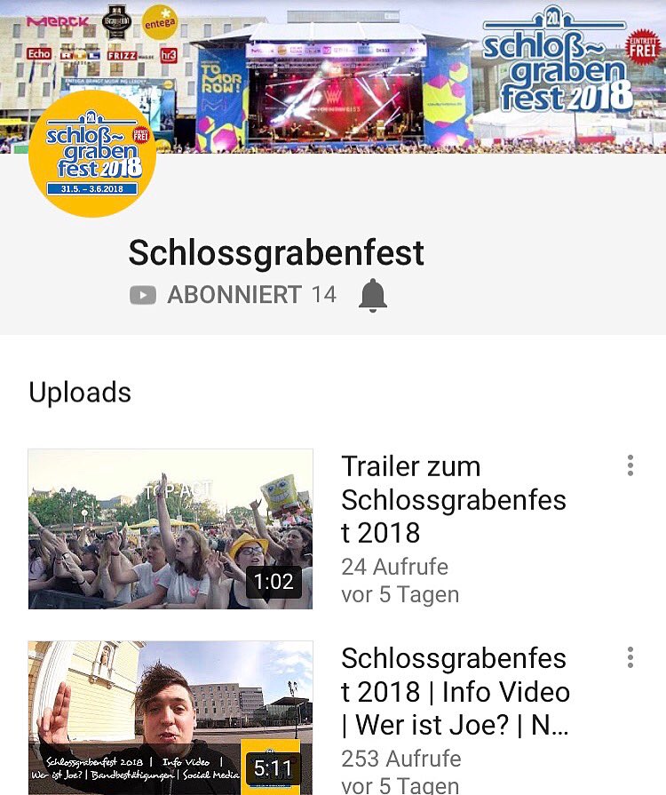 SGF_Darmstadt's tweet photo. Wir haben einen @YouTube Kanal!🤩 Habt ihr den Kanal schon ausgecheckt?! 🤔 Vielleicht habt ihr auch Ideen, dann teilt sie uns mit! ✌️ @joefilmt #YouTube #SaturdayMorning #Schlossgrabenfest #video #film #Filmmaking #joefilmt https://t.co/lrH2Ub0thO